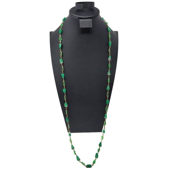 Vintage Flapper Necklace Gold Tone Resin Green Beaded Versatile 45" Delicate - Picture 5 of 14